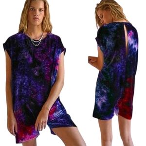 Free People Riverside Velvet Tie Dye Romper Purple Silk Small NWT